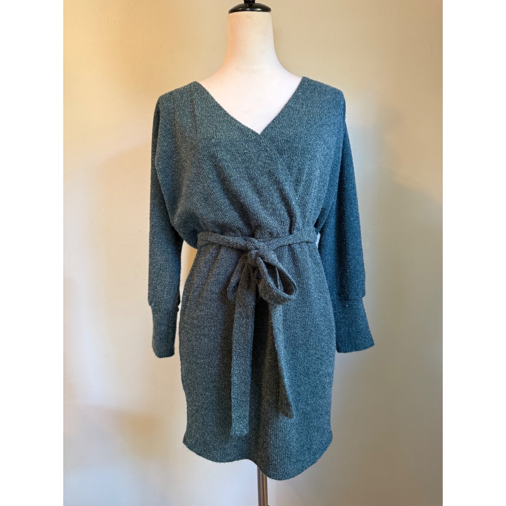 Teal Green Knit Belted Sweater Dress L boho whimsigoth dainty retro Y2K cozy